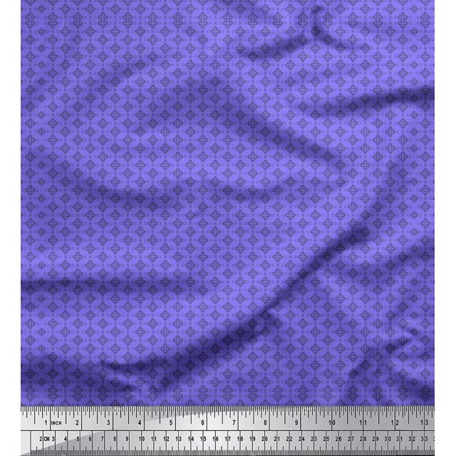 Soimoi Purple Cotton Cambric Fabric Flower Geometric Print Sewing Fabric Yard 42 Inch Wide
