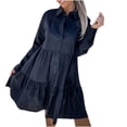 thumbnail image 1 of Vêtements d'Été pour Femmes Mode d'Été Col Rabattu Manches Longues Robe Décontractée Couleur Unie Robe Longue avec Manches Robe d'Été Décontractée, 1 of 9