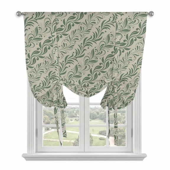 Green Floral Balloon Curtains 63 Inch Length for Living Room/Bedroom, Spring Flowers Pattern Botanical Vintage Rod Pocket Privacy Door Curtains Decorative Tie Up Shade for Window 52"x63"