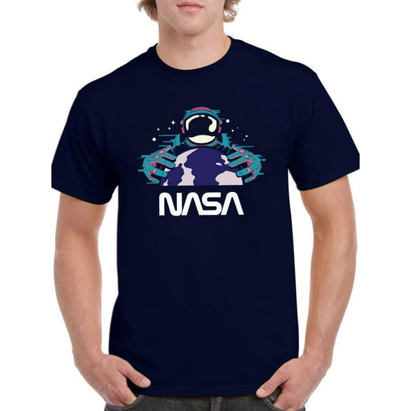 NASA Nasa Spaceman W Planet Earth T-Shirt Men -NASA Designs, Male 5X-Large