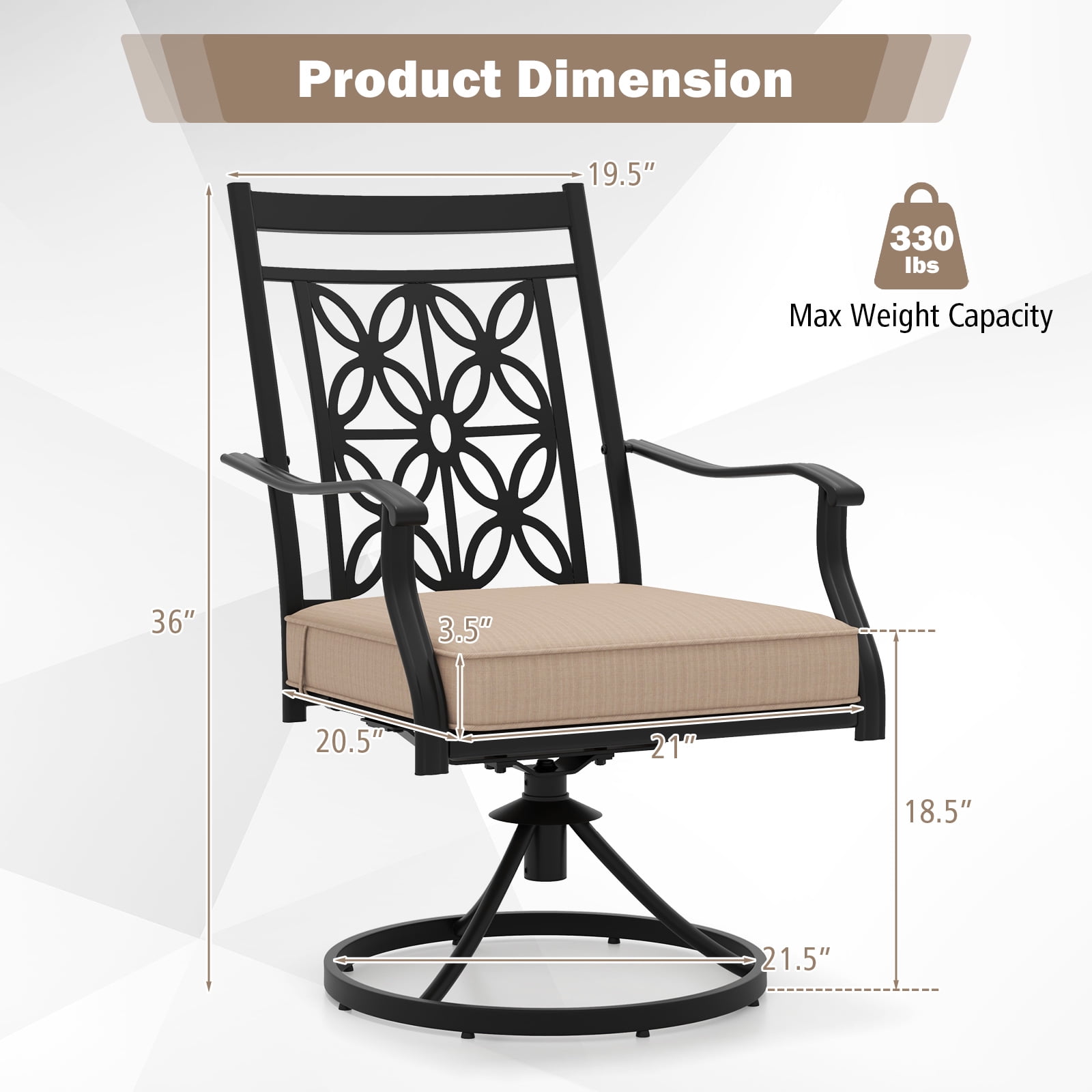 Gymax Patio Metal Swivel Chairs Set of 2 Fabric Bistro Rocker Chairs w/ Curved Armrests