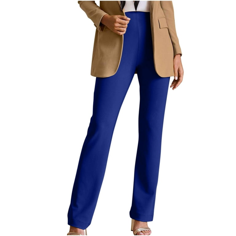 HUPOM Womens Dress Pants Stretchy Training Pants Suit Slacks High Waist  Rise Long Straight-Leg Blue S