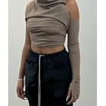 thumbnail image 5 of HLSOHJP Women's One Shoulder Cropped Hoodies Sleeveless Cut Out Turtleneck High Neck See Through Tank Top Tshirt, 5 of 6