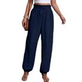 thumbnail image 3 of Laqbezok Women's Cotton Linen Joggers, High Waist Paper Bag Trousers with Pockets, Casual Loose Tapered Pants for Summer Beach Vacation Travel, 3 of 6