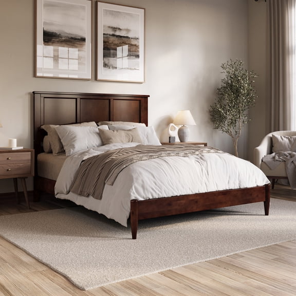 AFI Charlotte Queen Solid Wood Low Profile Platform Bed, Walnut