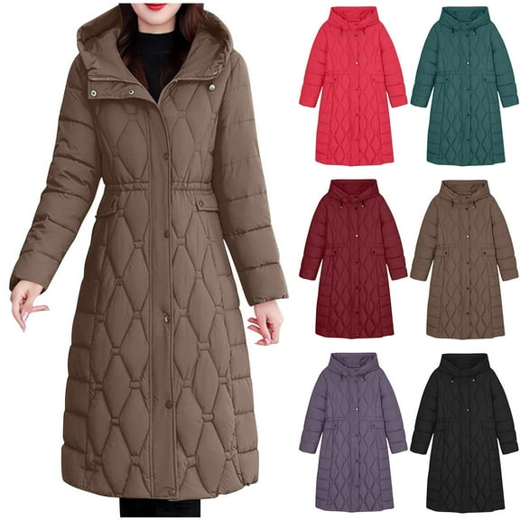 Miluxas Women Lightweight Cotton Padded Jackets Women's Long Sleeve Mid-Length Zipper Warm Loose Parkas Coat Wine XL(XL)