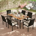thumbnail image 1 of Costway Ensemble de Salle à Manger en Rotin pour Patio 7 Pcs Chaise Dessus de Table en Bois avec Trou pour Parasol, 1 of 10