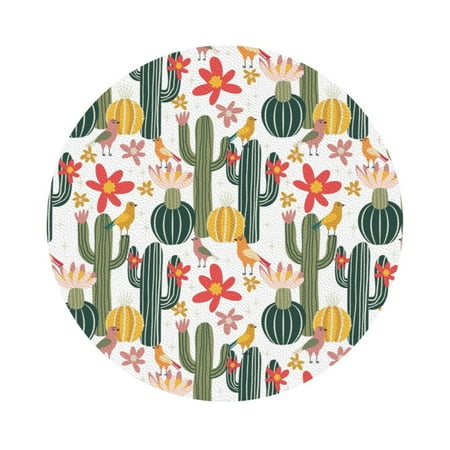 

Matuu Summer Cactus With Blooming for Cup Coasters Set of 6 Leather Coasters Desk Coasters for Office Measures 4” x 4” Round Shape