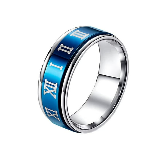 HIJONES Men Women's Stainless Steel Rotatable Ring Roman Numerals Trendy Band Blue Size 8