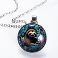 thumbnail image 2 of Sloth Circular Glass Pendant Necklace - Women's Statement Necklaces, 2 of 5