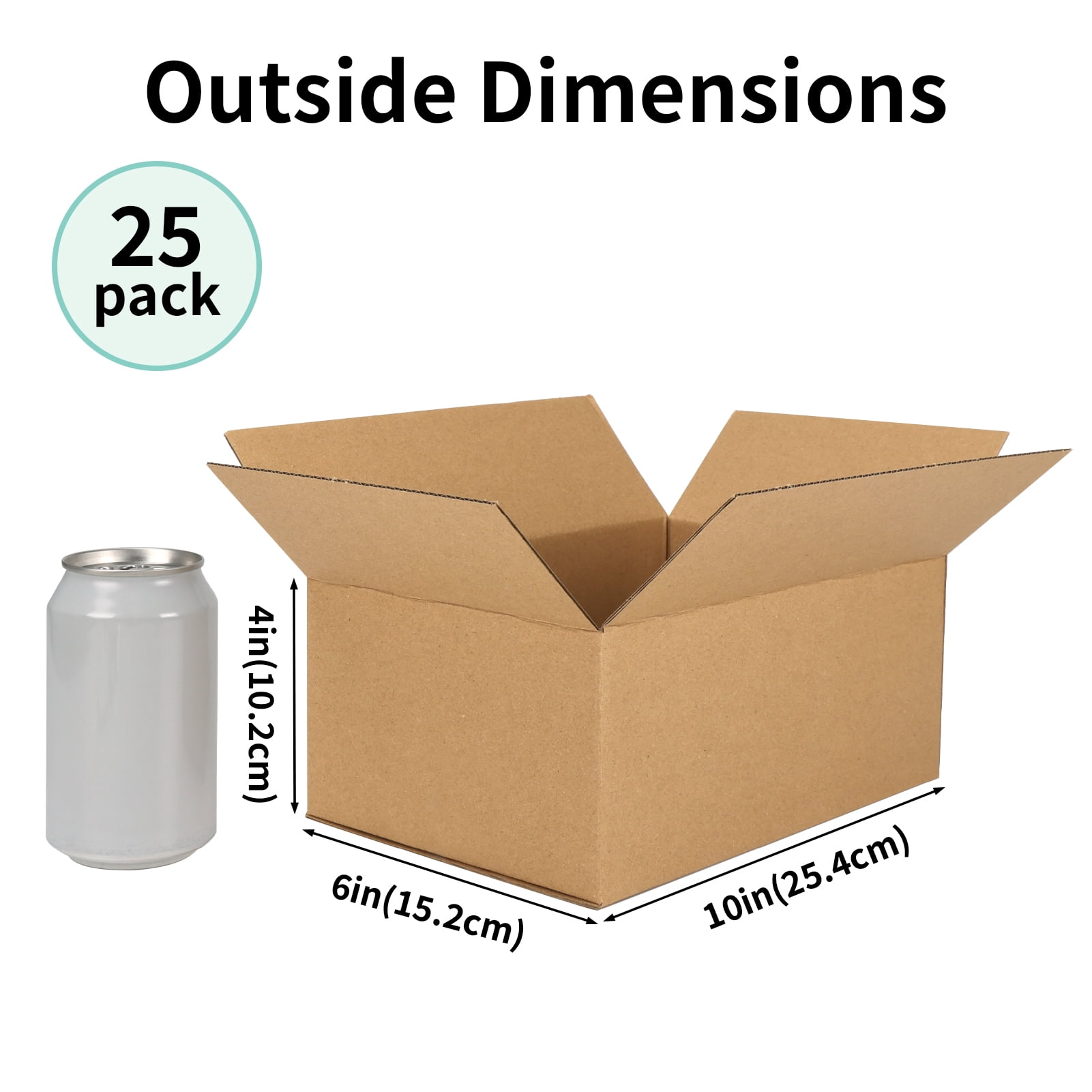 10x6x4 Sturdy Brown Corrugated Boxes Set of 25 for Medium-Sized Items