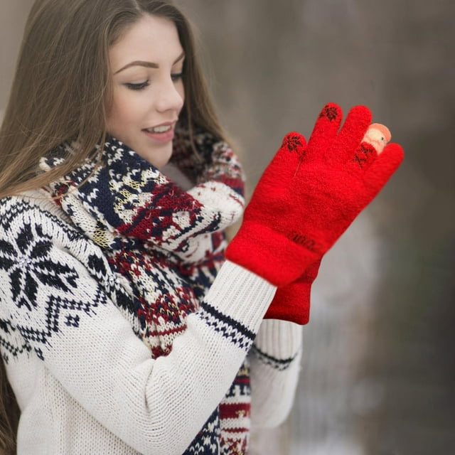 Guantes De Punto Gruesos De Lana De Invierno Con Forro Polar, 24 Cm, Aislamiento Trmico, Puntas De Los Dedos Resistentes, Para Actividades Al Aire Libre En Climas Fros, Proteccin Diaria, Ukhbmc