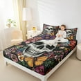 thumbnail image 4 of jejeloiu Colorful Rustic Flower Twin Sheet Sets,Sketch Skull Twin Fitted Sheet,Gothic Theme Flat Sheet For Teens,Super Cozy Room Decor,3pcs, 4 of 7