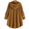 thumbnail image 4 of Women's Keep Warm Down Button Cardigan Hoodies Cat Ears Irregular Plush Solid Hooded Coat Tops, 4 of 5