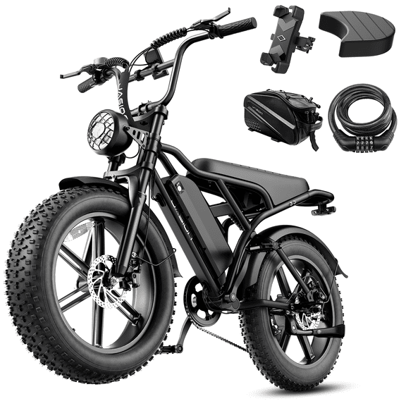 Jasion RetroVolt 330 Electric Bike for Adults, 48V 15Ah Removable Battery Electric Mountain Bike, 750W E Bike Up to 70 Miles, 20 x 4" Fat Tires E Bicycle with Rear Seat Pad, UL 2849