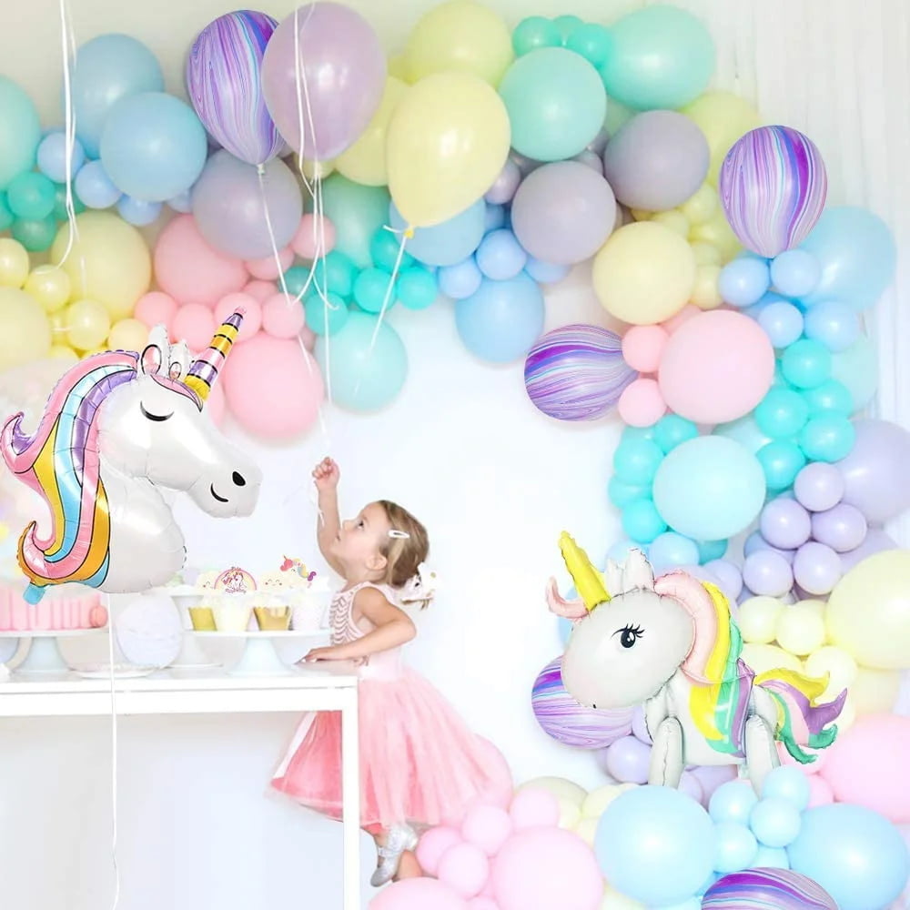  Unicorn 4th Birthday Party Decorations for Girls, Hombae 4th  Birthday Party Supplies Kit, Rainbow Birthday Banner Balloons Garland, No.4  Foil Balloon, Macaron Tinsel Curtains : Toys & Games