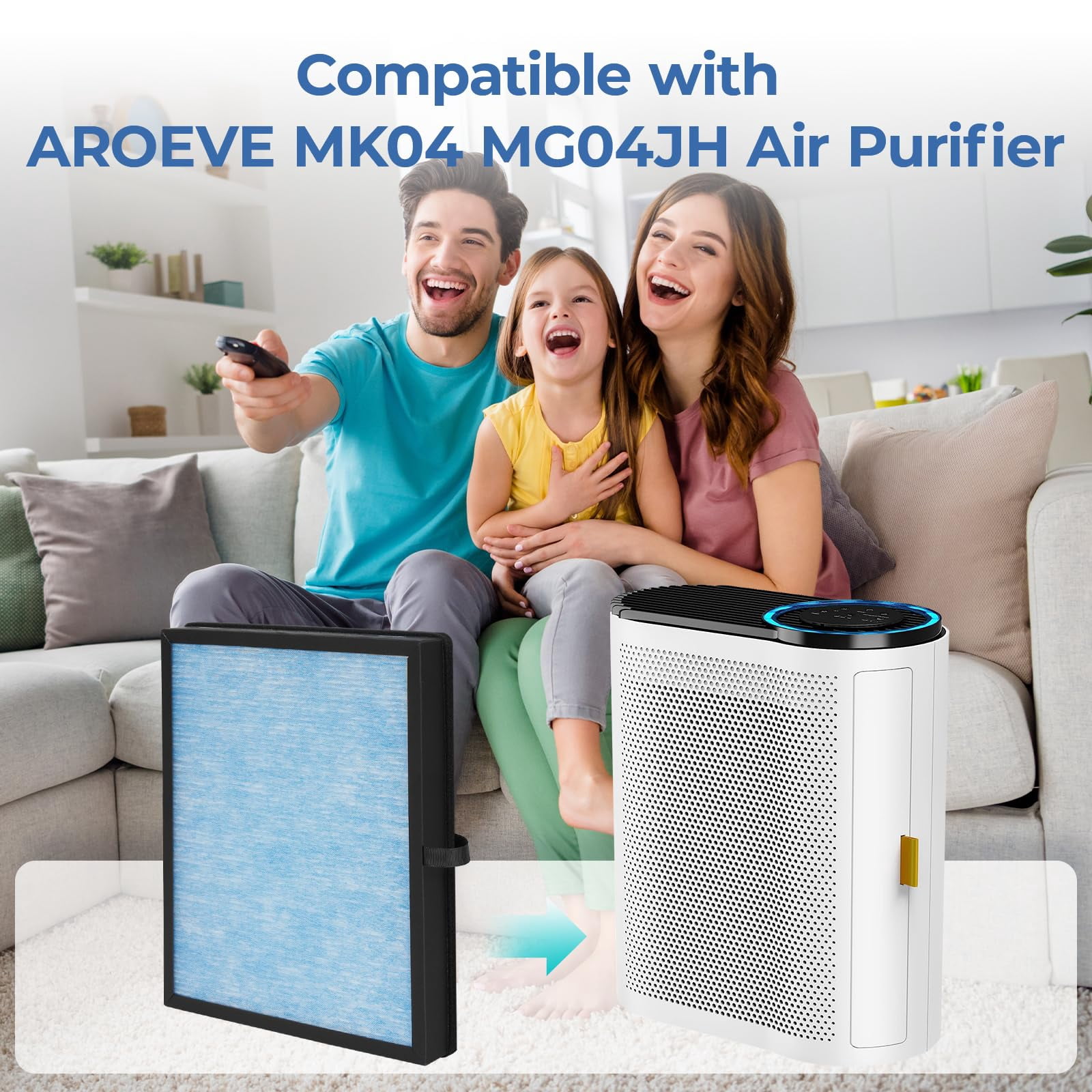2 Pieces Hepa Air Filter, Aroeve Air Purifier Filter Replacement，Compatible with AROEVE MK04 MG04JH Air Purifier,4-Stage Filtration, for Eliminating Dust, Smoke, and the Like Air Purifier Filter