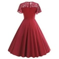 thumbnail image 5 of LYEAA Semi Formal Dresses for Women Short Sleeve Crew Neck Midi Dress Elegant Homecoming Dress A-line Plain Lace Patchwork Dress 1950s Vintage Holiday Party Dress Ball Gown Wedding Guest Dress Red M, 5 of 7