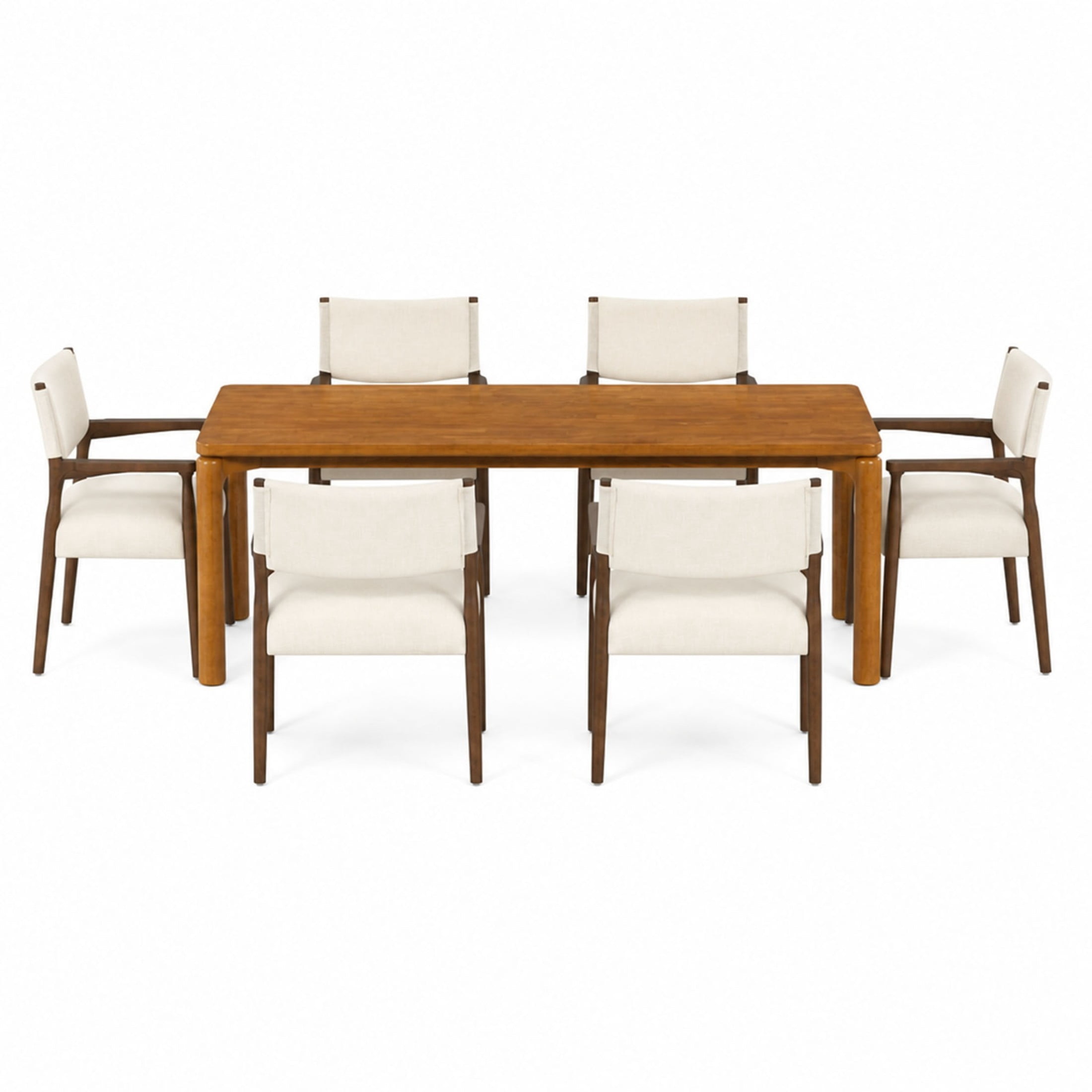 Christopher Knight Home 7-Piece Modern Dining Table with 6 Upholstered Armchairs Set, Walnut+Beige