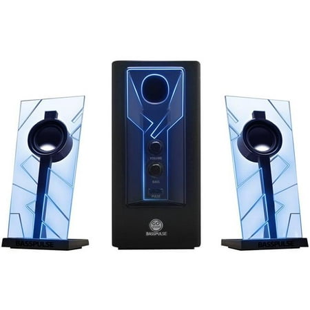 GOgroove BassPULSE Glowing Blue LED Computer Speaker Sound System - Works with Dell , ASUS , Lenovo , Apple , Alienware and More Desktops , Laptops , Gaming Towers and Steam Consoles