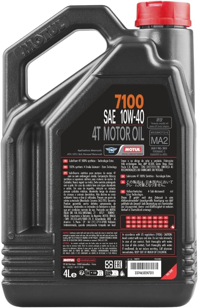 Motul 104092 7100 4T Synthetic Ester Motor Oil - 10W40 - 4L