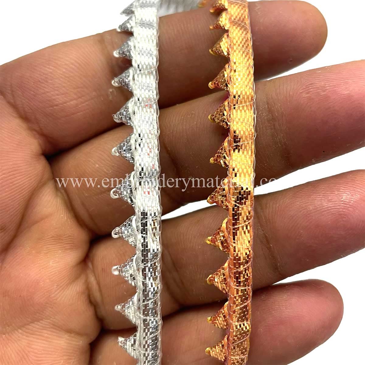 Brass World Samosa Lace Design Trim Rolls Combo in Silver & Gold Colours for Dupatta, Blouses & Kurti, 60 Mtr, Width 8MM (2 Rolls)