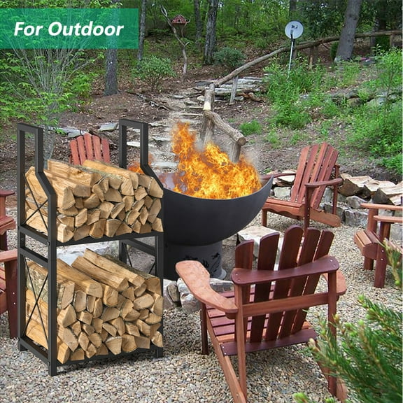 2-Tier Firewood Rack Holder Fire Wood Log Storage Rack Stacker Stand