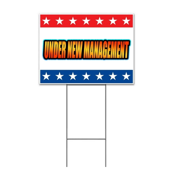 Under New Management Stars Stripes (18" x 24") Yard Sign, Includes Metal Step Stake