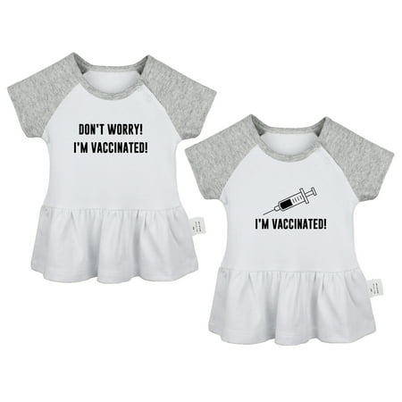

Pack of 2 I m Vaccinated & Don t Worry I m Vaccinated Funny Dresses For Baby Newborn Babies Skirts Infant Princess Dress Toddler Frocks (Gray Raglan Dresses 6-12 Months)