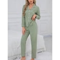 thumbnail image 4 of Womens Green Pajama Set, Long Sleeve Button Up Top & Pants with Heart, 4 of 7