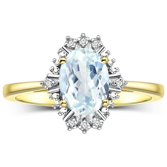 RYLOS Rings for Women 14K Yellow Gold Ring with 7X5MM Oval Gemstone & Sparkling Diamonds March Aquamarine Jewelry Size 5