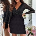thumbnail image 2 of Mikilon Women's Solid Color Sequins Dress V-Neck Patchwork Long Sleeve Casual Loose Dresses, 2 of 5