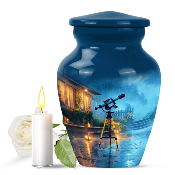 JAGASY Telescope Urns for Human Ashes for Women, Blue Small Urn for Ashes Adult Male, Rainy Sky Decorative Urns for Couple, House Keepsake Cremation Urn for Mom & Dad, (3 Inch)