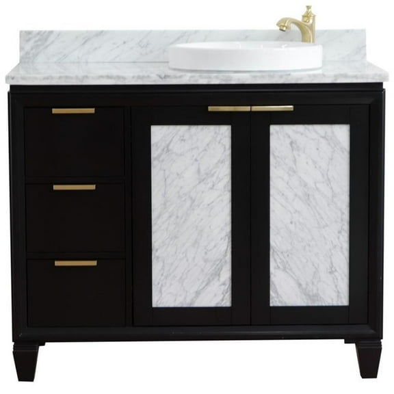 Trento Solid Wood Vanity with Right Round Sink in Blue/White Carrara
