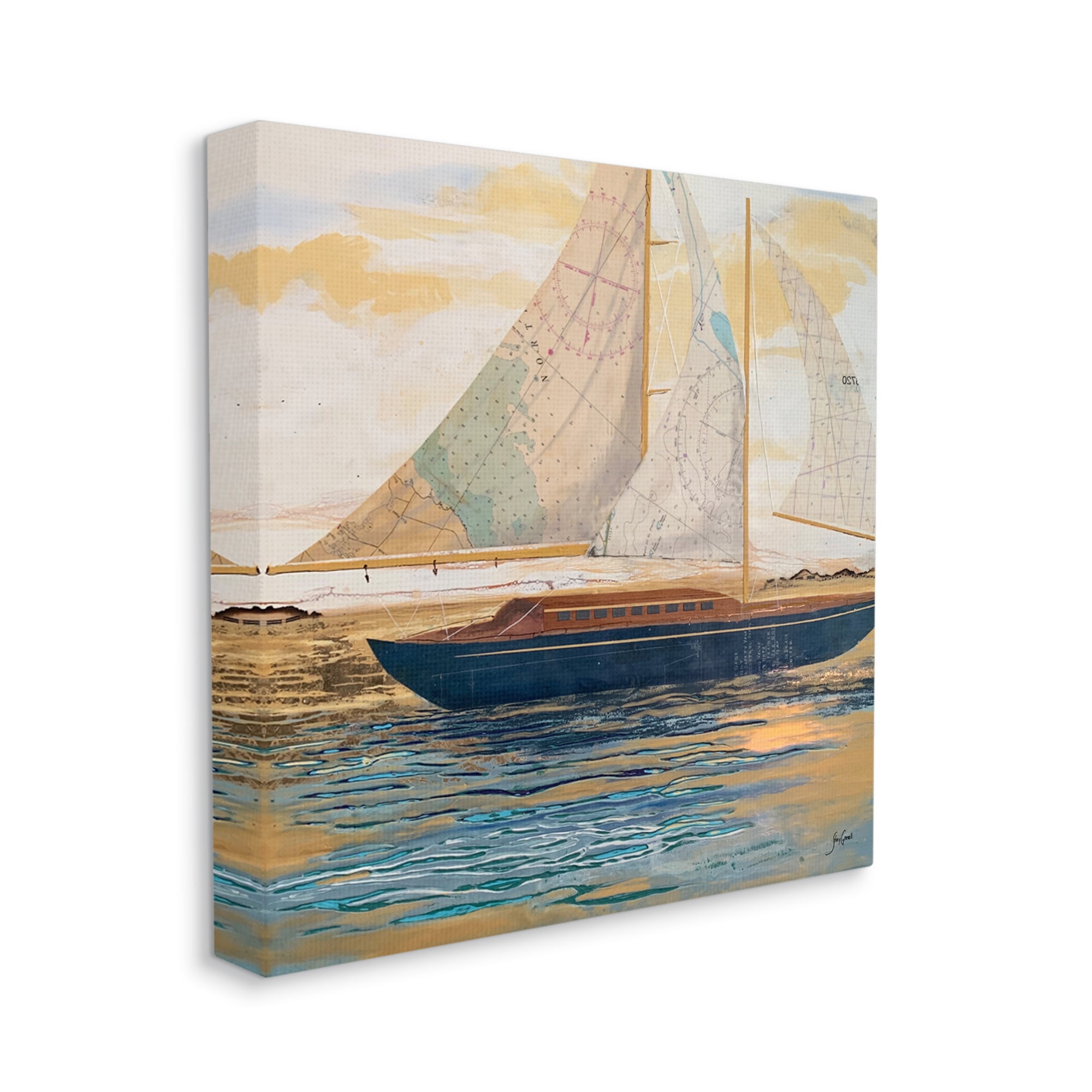 Stupell Industries Nautical Watercraft Boat Layered Map Ephemera Collage Painting Gallery Wrapped Canvas Print Wall Art, Design by Stacy Gresell
