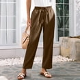 thumbnail image 2 of RYRJJ Women Cotton Linen Pants Lightweight Pants with Lace Side Summer Casual Drawstring Elastic Waist Wide Leg Beach Trousers with Pockets(Brown,3XL), 2 of 9