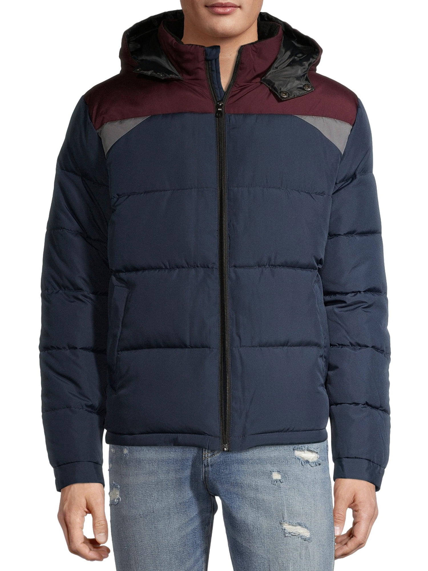 Cherokee Cherokee Men's Colorblocked Puffer Jacket with Faux Sherpa