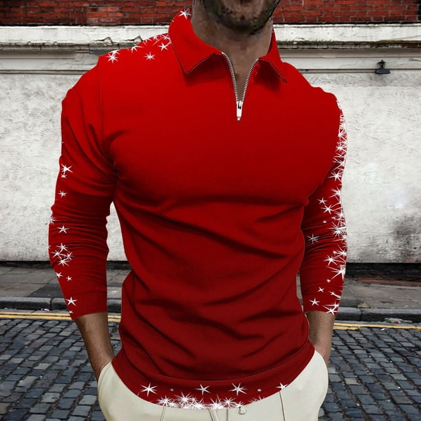 Blusa y camisa de manga larga con cuello vuelto para hombre, jersey con cremallera y solapa estampada, blusa de manga larga con cuello vuelto, blusa de poliéster para hombre