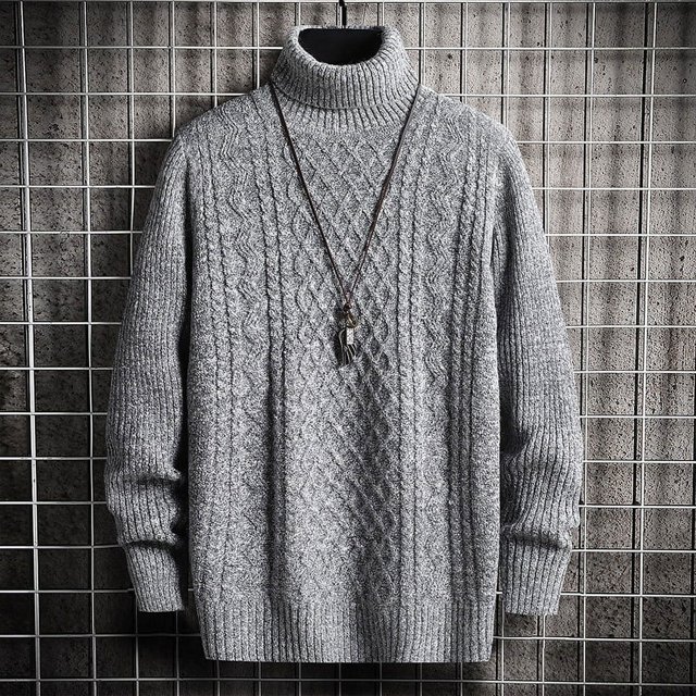 Suéter de cuello alto para hombre de otoño e invierno, suéter coreano ajustado con dos solapas y rombos, suéter de manga larga