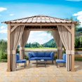 thumbnail image 5 of ALAULM 10'x10' Hardtop Gazebo Outdoor Plastical Wood Gazebo with Polycarbonate Roof, Permanent Pergola with Mosquito Netting and Curtains for Patio, Backyard, Party, 5 of 7