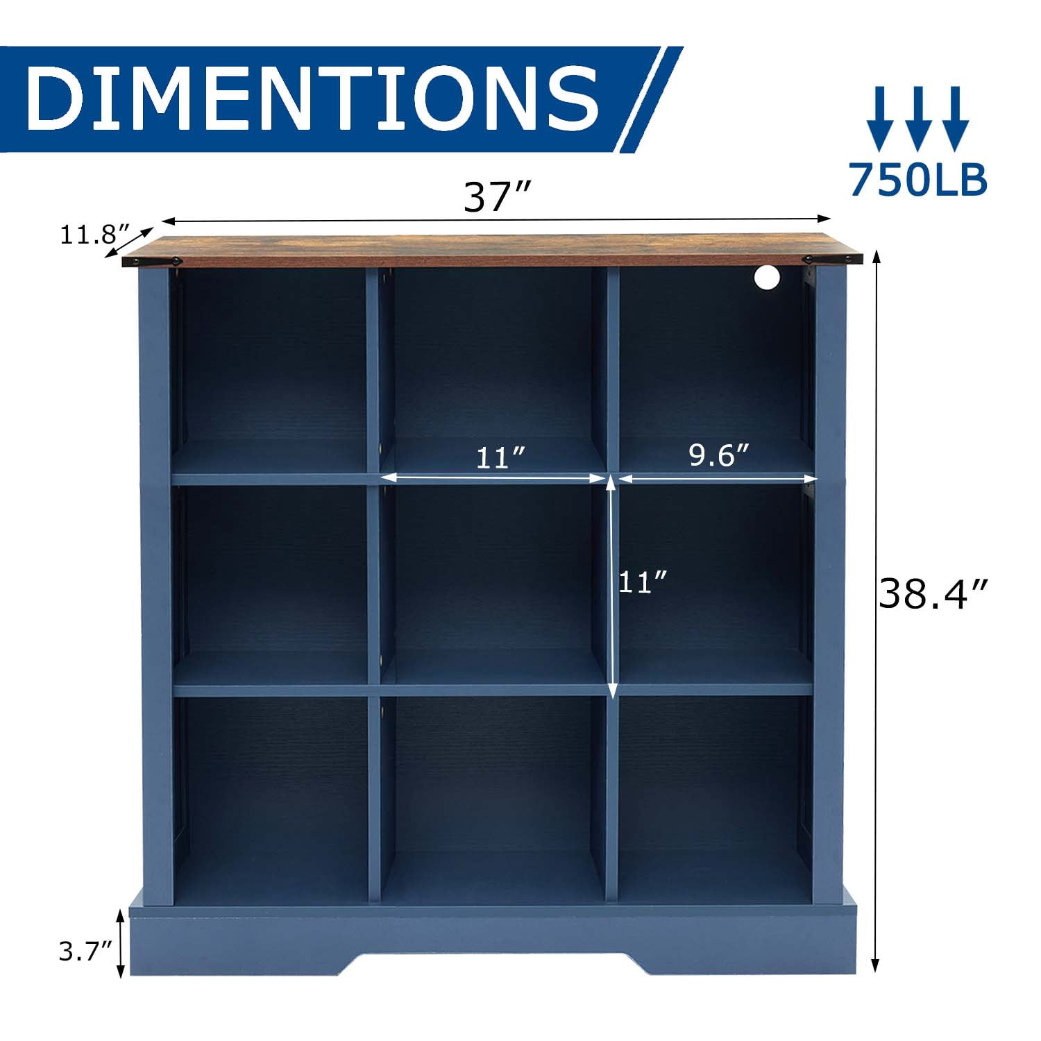 9-Cube LED Bookshelf - Mid-Century Modern Wood Storage Shelf for Bedroom, Living Room & Office, Blue