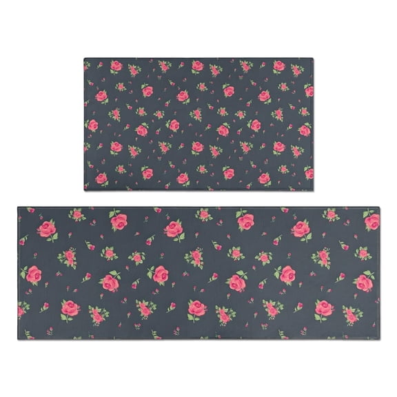 Pioneer Flower Floral Print Pattern Kitchen Rugs Sets Of 2,Anti Fatigue Kitchen Mat Rugs Non Slip Washable,Decorative Kitchen Floor Mats for Kitchen,Sink,Laundry,17"x30" 17"x47"