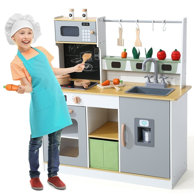 Kids Kitchen Playset for Age 3 up with Cookware Accessories, Wooden