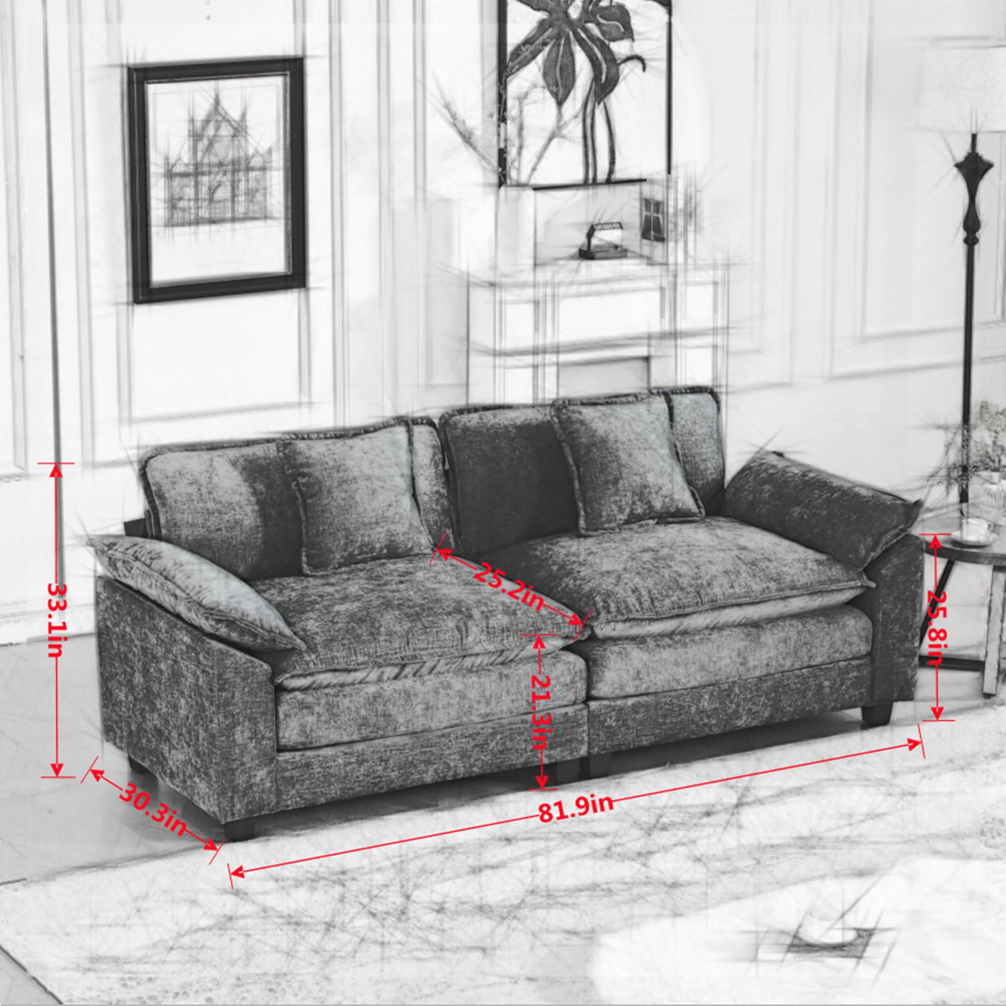 MAYEERTY Wider Armrest Cloud Loveseat Sofa, Chenille Modular Sectional Couch with Double‑Layer Cushion for Home Apartment, Ottoman Not Included