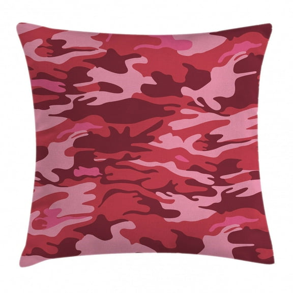 Camo Throw Pillow Cushion Cover, Soldier Clothing Inspired Design in Pink Tones Conceptual Autumn Theme, Decorative Square Accent Pillow Case, 24 X 24 Inches, Light Pink Dark Coral Pink, by Ambesonne