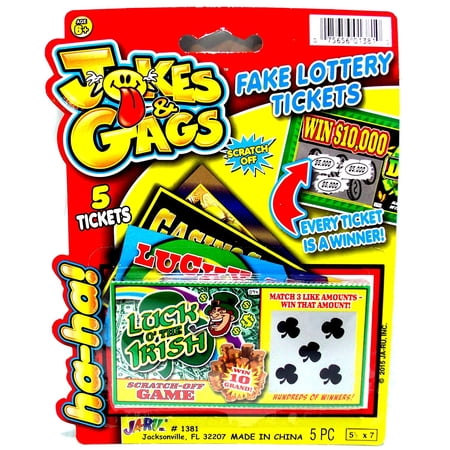Cp Usa Practical Gag Joke - Scratch-off Fake Lottery Ticket Always Wins $5,000 - Pack of 5 Every Ticket is a Winner