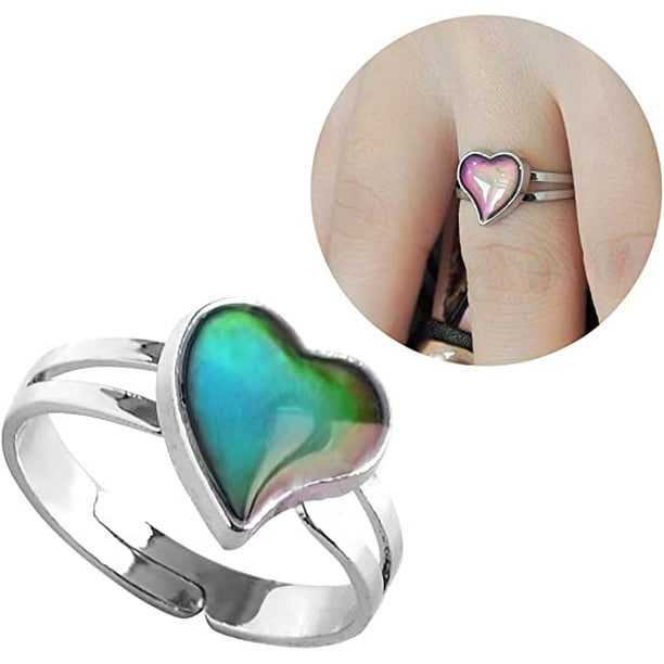 Anillo de humor Amor Corazon Cambio de color Sensacion emocional Tamano ajustable Anillos de humor 2 piezas Corazon de amor TUNC Sencillez Walmart en linea