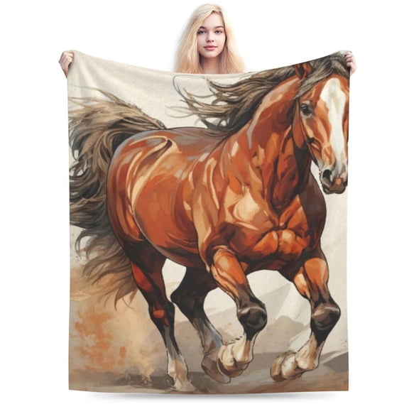 Horse Blanket for Men Adults Fleece Flannel Running Horse Comfy Lightweight Throw Blankets 50x40