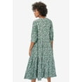 thumbnail image 2 of ellos Women's Plus Size Tiered Cotton Midi Dress - 14/16, Ivory Green Ditsy Floral, 2 of 5