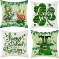 thumbnail image 1 of SZTXJ Set of 4 St Patricks Day Cushion Covers 18x18, Cushion Covers Happy St Patrick's Day, Leprechaun Irish Green Truck Shamrocks Hat Gifts Linen Pil, 1 of 5